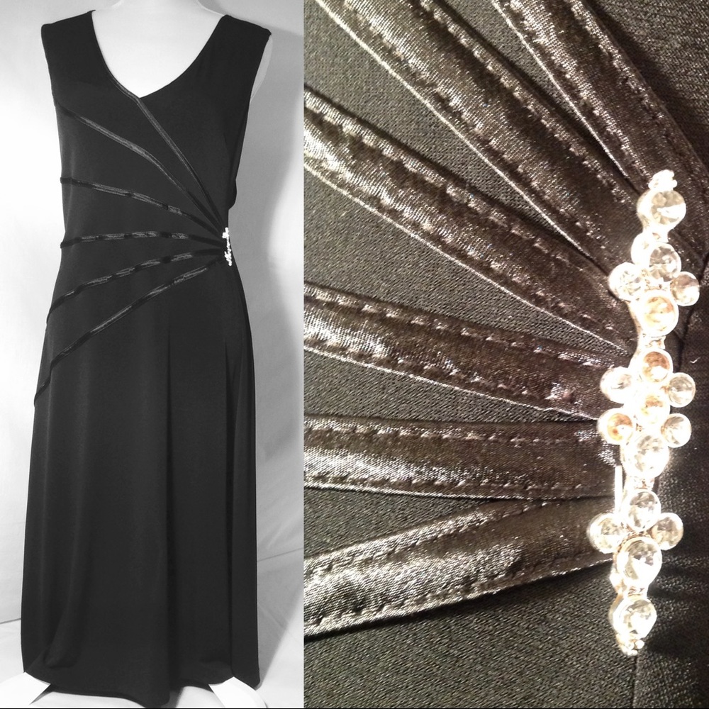 Black sleeveless gown embellished